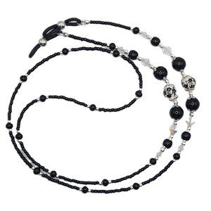 Black & White Flowers Beaded Eyeglass/Sunglass Chain Holder